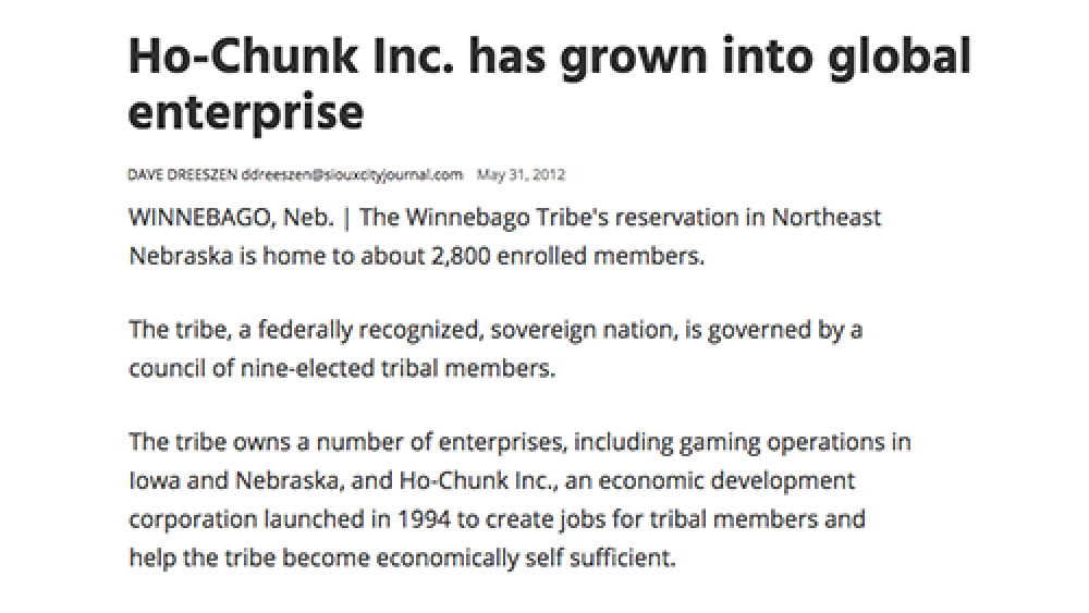 Ho-Chunk, Inc. has grown into global enterprise