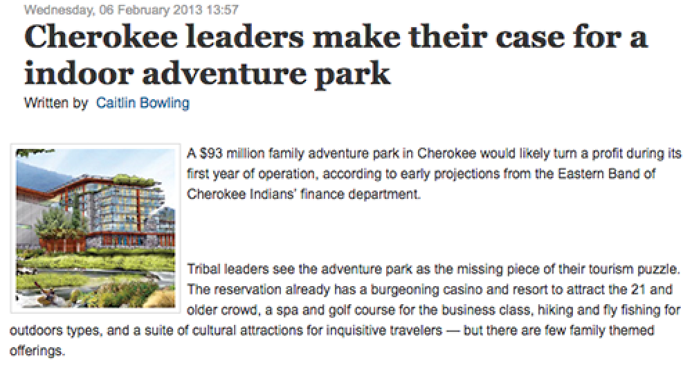 Cherokee leaders make their case for a indoor adventure park Cherokee leaders make their case for a indoor adventure park