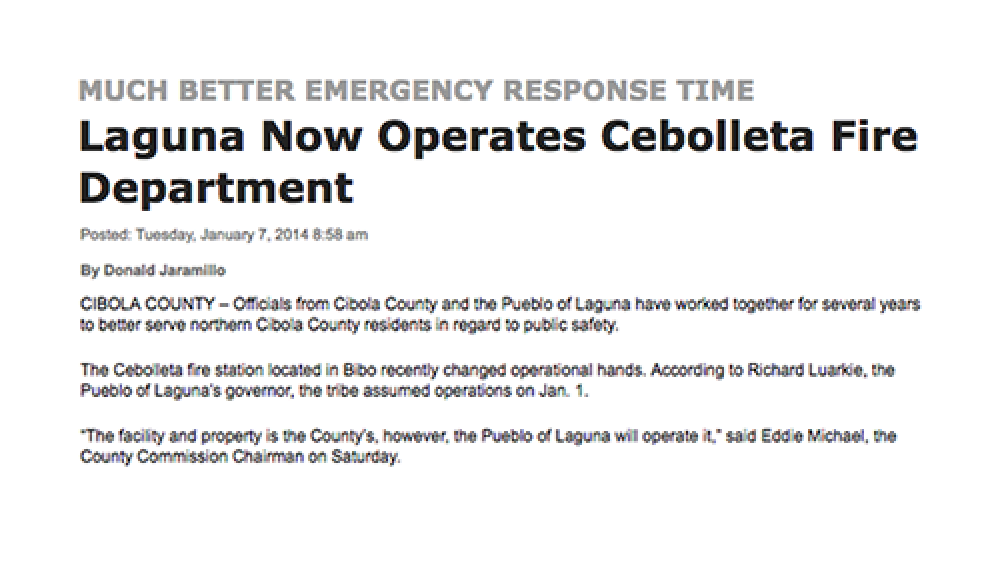 Laguna Now Operates Cebolleta Fire Department Laguna Now Operates Cebolleta Fire Department