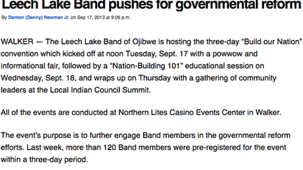 Leech Lake Band pushes for governmental reform Leech Lake Band pushes for governmental reform