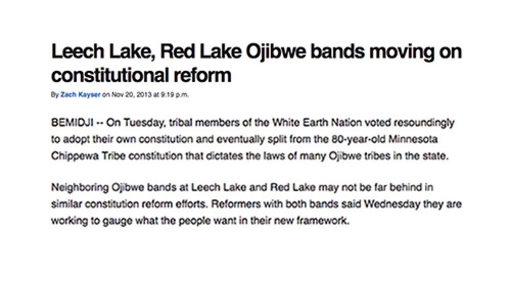 Leech Lake, Red Lake Ojibwe bands moving on constitutional reform