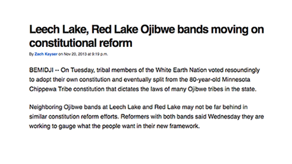 Leech Lake, Red Lake Ojibwe bands moving on constitutional reform Leech Lake, Red Lake Ojibwe bands moving on constitutional reform