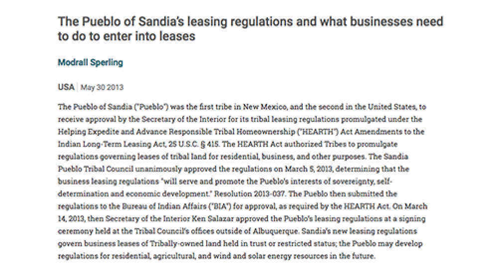 The Pueblo of Sandia’s leasing regulations and what businesses need to do to enter into leases The Pueblo of Sandia’s leasing regulations and what businesses need to do to enter into leases