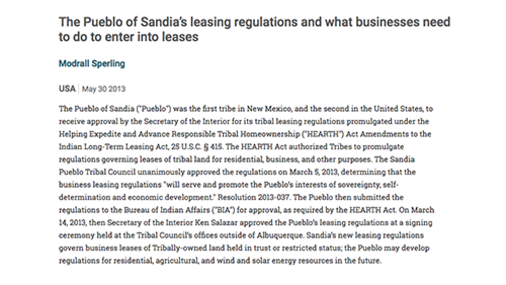 The Pueblo of Sandiaâ€™s leasing regulations and what businesses need to do to enter into leases