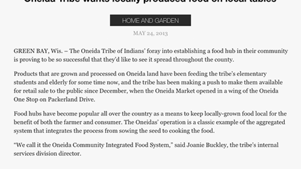 Oneidas want locally produced food on local tables Oneidas want locally produced food on local tables
