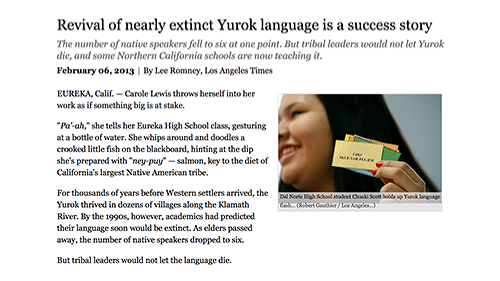 Revival of nearly extinct Yurok language is a success story