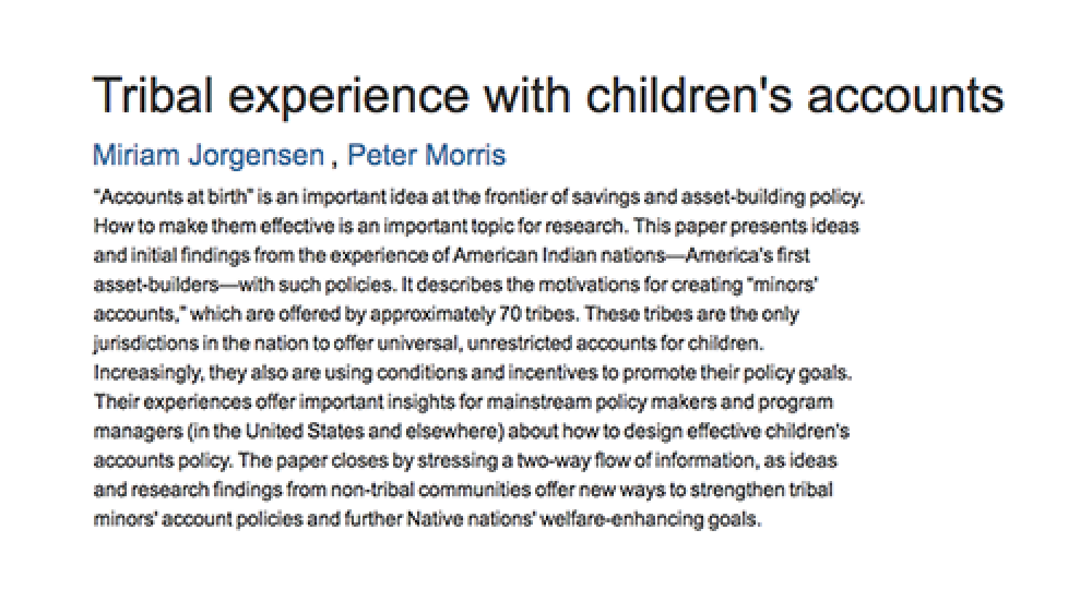 Tribal experience with children's accounts Tribal experience with children's accounts